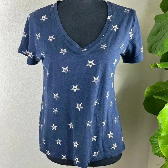 Lucky Brand Women’s 100% Cotton Navy Blue Short Sleeve V-Neck T-Shirt Top - Picture 9 of 11